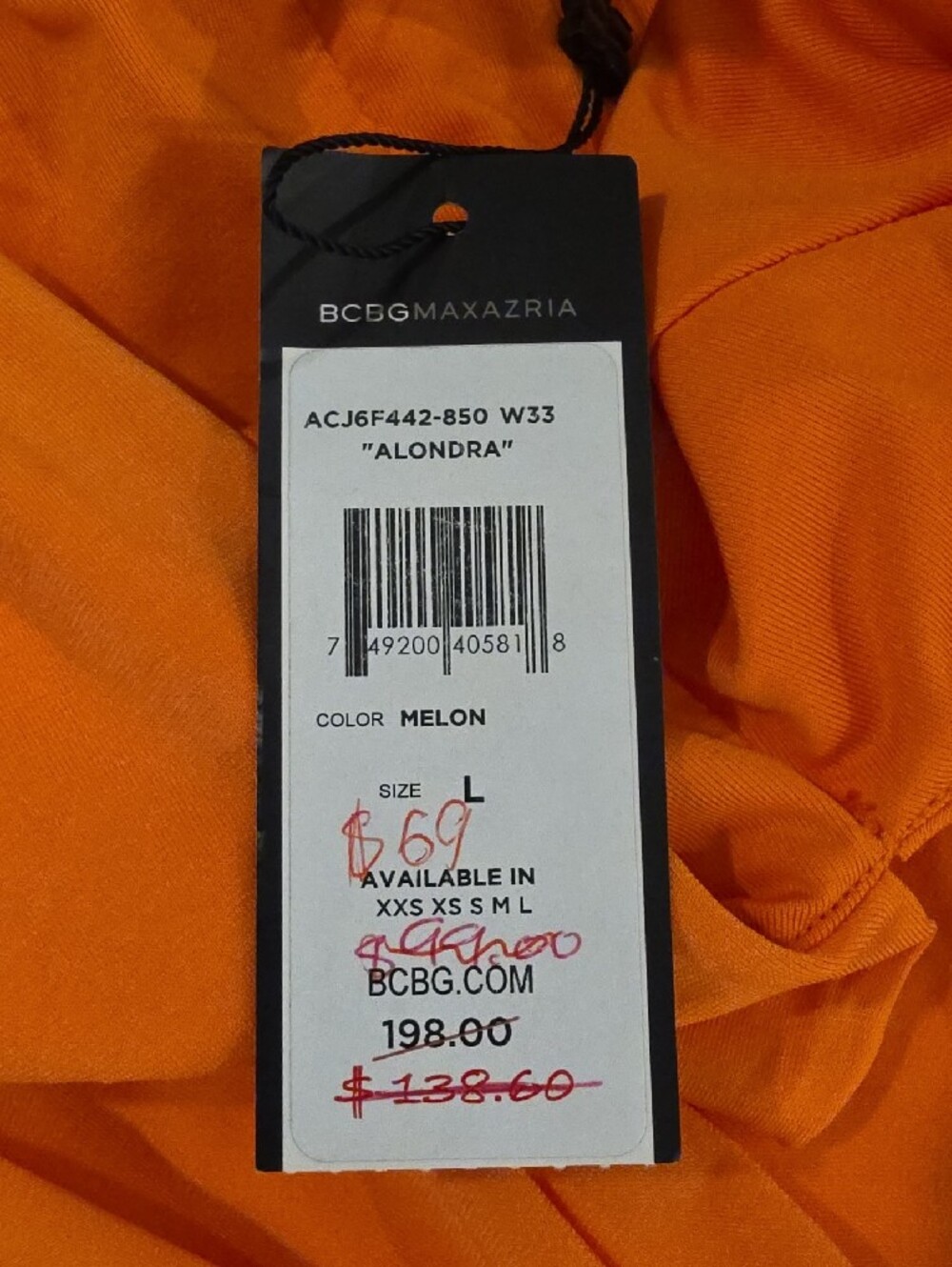 BCBGMaxAzria Orange Draped Mini Dress size L new with tags - Picture 10 of 12